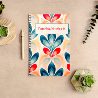 Cuaderno Bloc de notas florales retro azul y Naranja