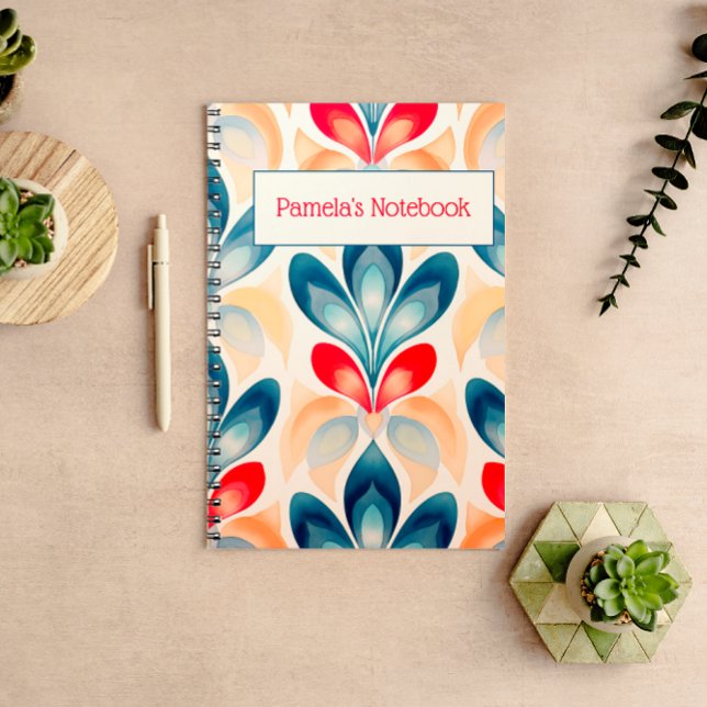 Cuaderno Bloc de notas florales retro azul y Naranja (Subido por el creador)