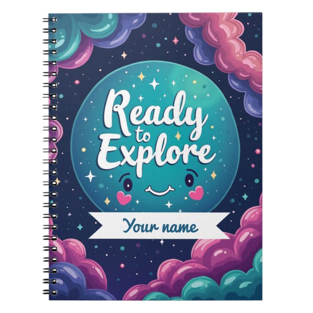 Cuaderno Bloc de notas Galaxy Swirl con nombre editable (Frente)