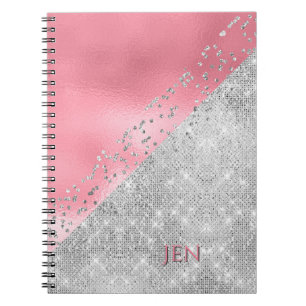Cuaderno Bloc de notas Glam rosa y plateado