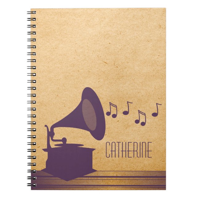 Cuaderno Bloc de notas Gramophone morado vintage (Frente)
