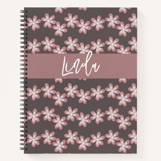Cuaderno Bloc de notas Groovy Florals con nombre rosado sil (Anverso)