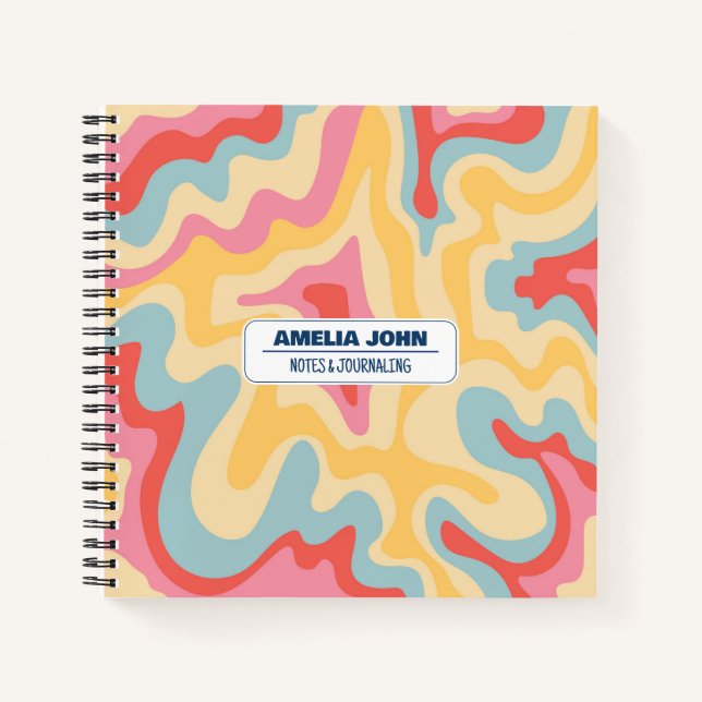 Cuaderno Bloc de notas Groovy Psicodelic Liquid Pastel Nomb (Anverso)
