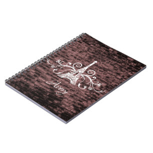 Cuaderno Bloc de notas grunge de la Torre Eiffel Rosa