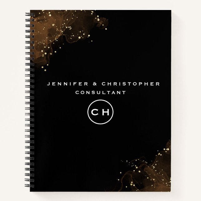 Cuaderno Bloc de notas inicial profesional en blanco y negr (Anverso)