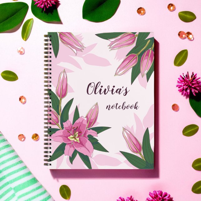 Cuaderno Bloc de notas Lirio en Blogueo Rosa (Pink Blooming Lily Notebook)