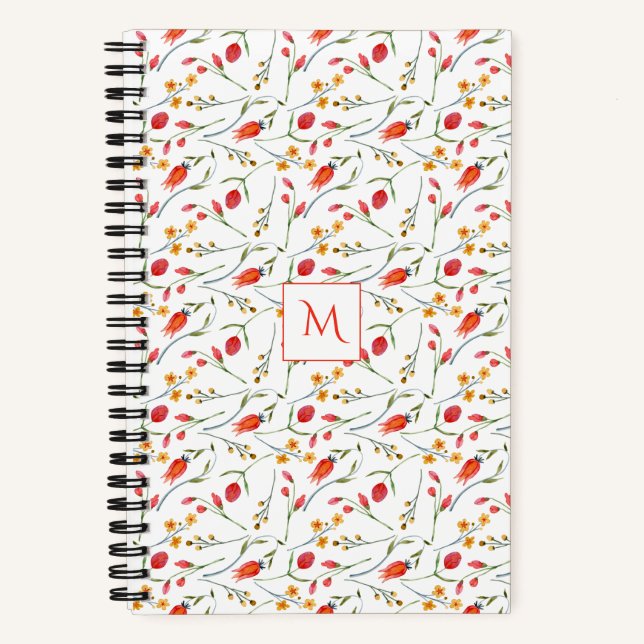 Cuaderno Bloc de notas magnético con monograma floral de co (Anverso)