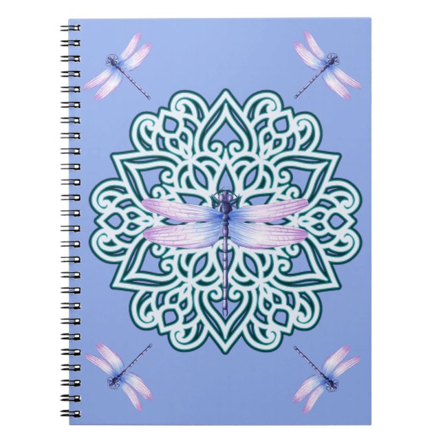 Cuaderno Bloc de notas Mandala con mosca azul morada (Frente)