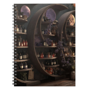 Cuaderno Bloc de notas místico sobre el estante de apoyo de