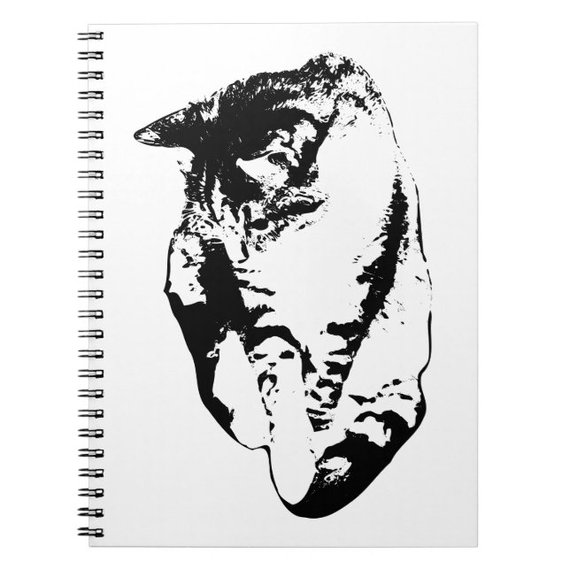 Cuaderno Bloc de notas monocromo con gatos de tabla hacia a (Frente)