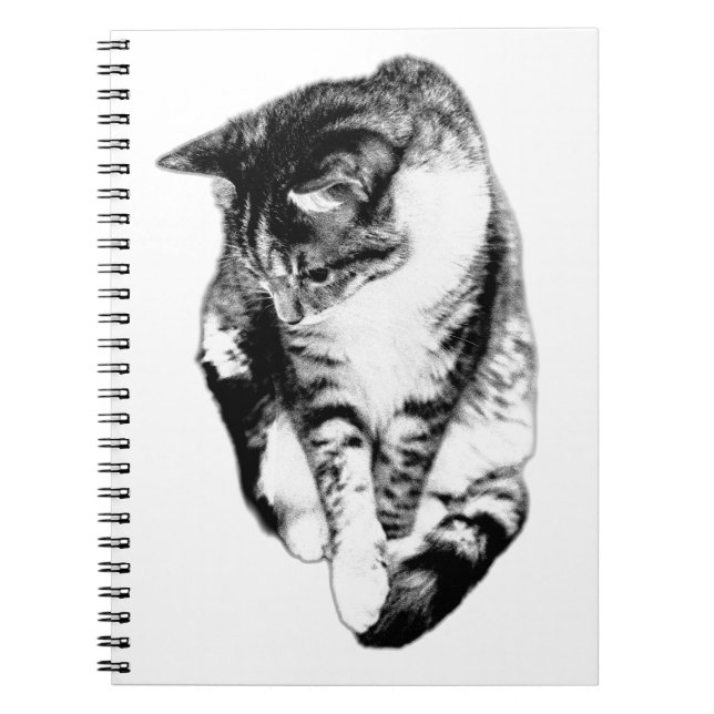 Cuaderno Bloc de notas monocromo con gatos de tabla hacia a (Frente)