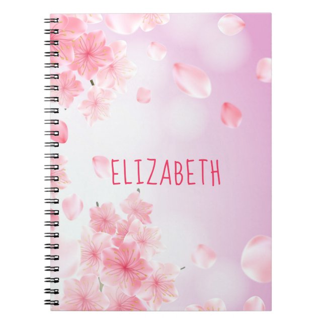 Cuaderno Bloc de notas monográficas con flores rosadas (Frente)