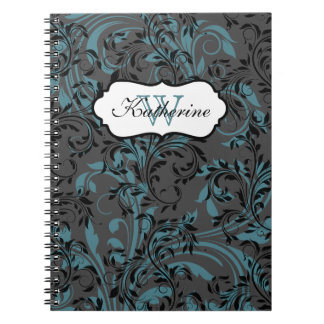 Cuaderno Bloc de notas monogramado azul gris negro