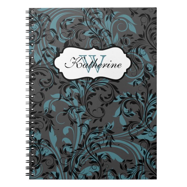 Cuaderno Bloc de notas monogramado azul gris negro (Frente)