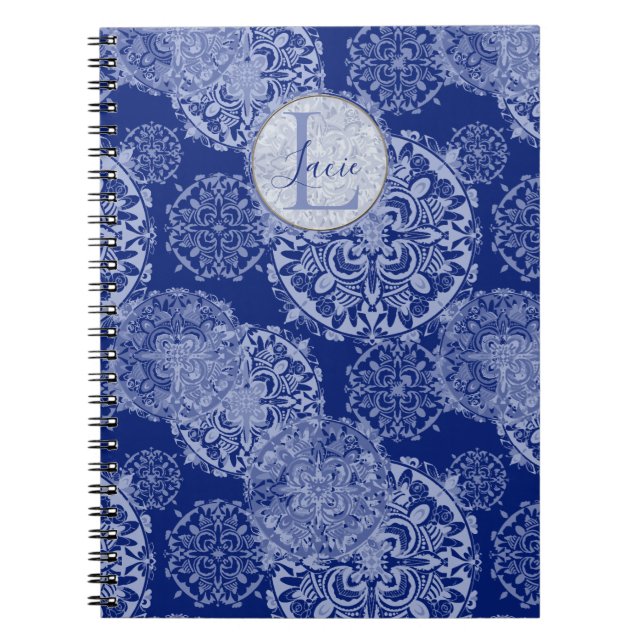 Cuaderno Bloc de notas monogramado Boho Moody Blues Mandala (Frente)