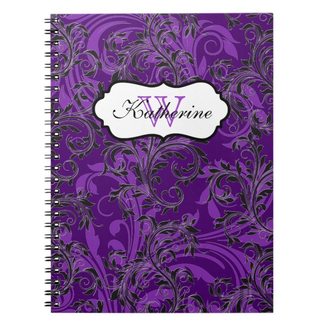 Cuaderno Bloc de notas Monogramado Morado Negro Blanco Scro (Frente)