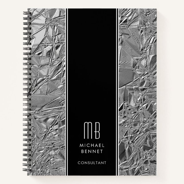 Cuaderno Bloc de notas monogramado plateado metálico para e (Anverso)