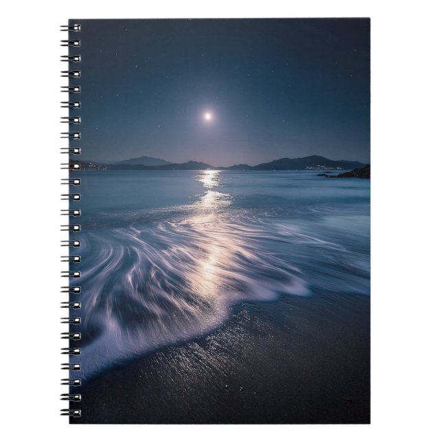 Cuaderno Bloc de notas nocturno de olas oceánicas iluminada (Frente)
