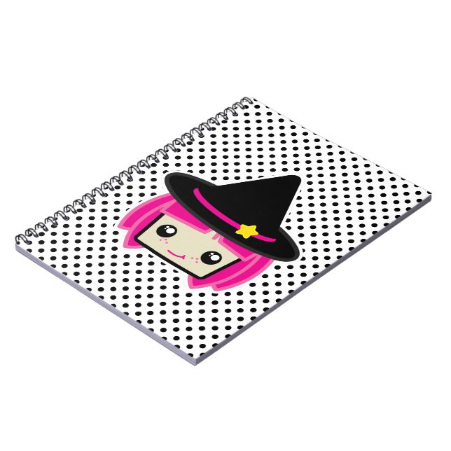 Cuaderno Bloc de notas para brujas Kawaii Pink Haired (Lado Izquierdo)