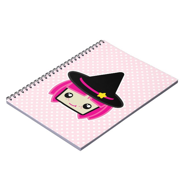 Cuaderno Bloc de notas para brujas Kawaii Pink Haired (Lado Izquierdo)
