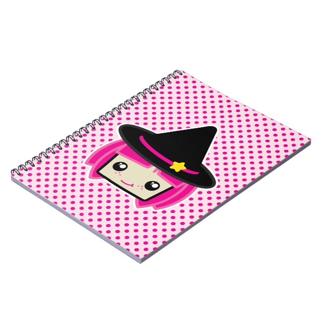 Cuaderno Bloc de notas para brujas Kawaii Pink Haired (Lado Izquierdo)
