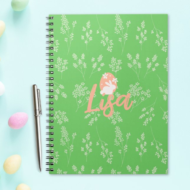 Cuaderno Bloc de notas para conejitos de Pascua Verde perso (Custom Green Easter Bunny Notebook)