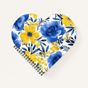 Cuaderno Bloc de notas para el corazón con flores azules y