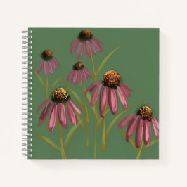 Cuaderno Bloc de notas para flores Echinacea - verde y rosa