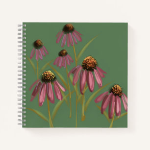 Cuaderno Bloc de notas para flores Echinacea - verde y rosa