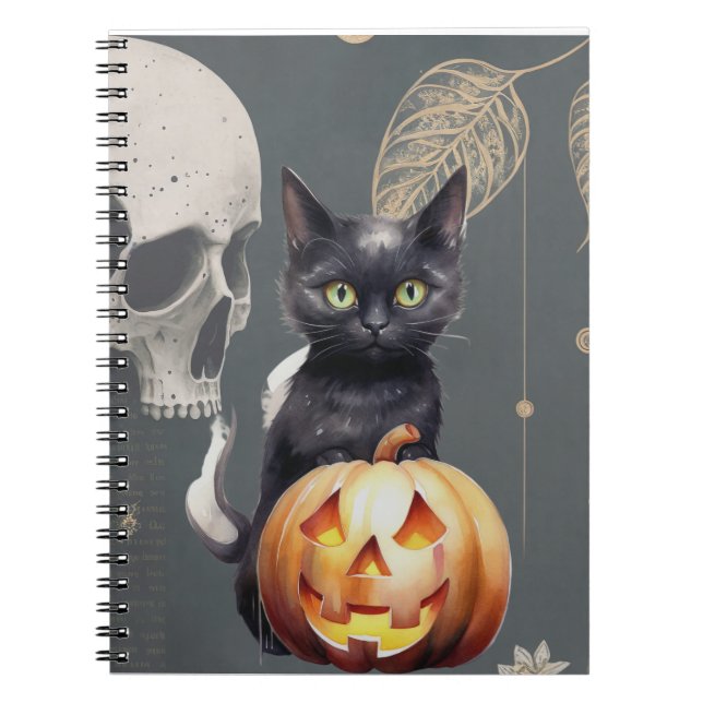 Cuaderno Bloc de notas para gato negro y calabaza para Hall (Frente)
