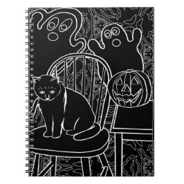 Cuaderno Bloc de notas para gatos y fantasmas de Halloween