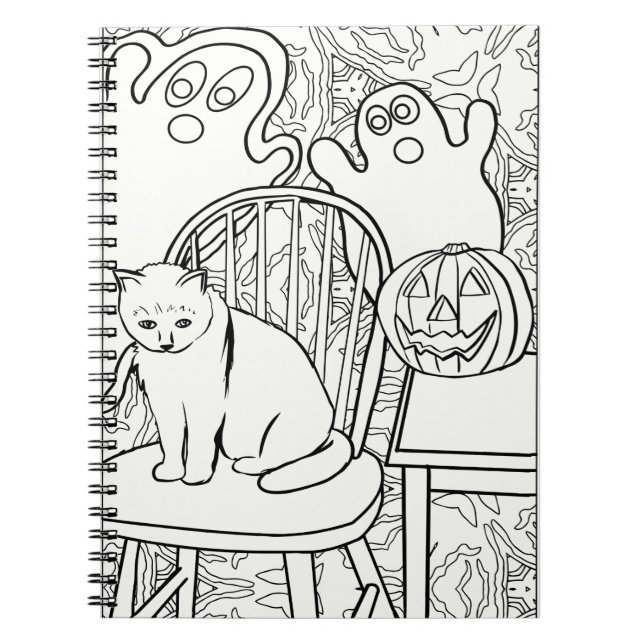Cuaderno Bloc de notas para gatos y fantasmas de Halloween (Frente)
