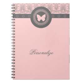 Cuaderno Bloc de notas para mariposa gris y rosa