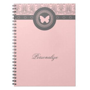 Cuaderno Bloc de notas para mariposa gris y rosa