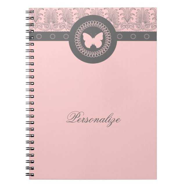 Cuaderno Bloc de notas para mariposa gris y rosa (Frente)