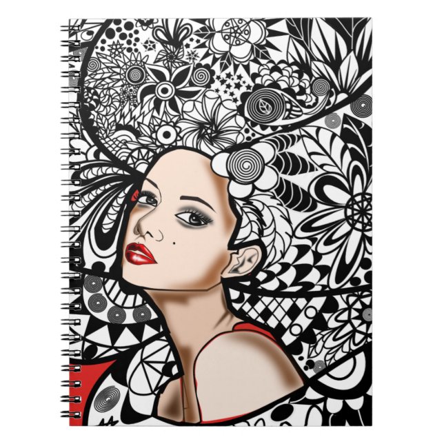 Cuaderno Bloc de notas para mujeres de pelo de flores (Frente)