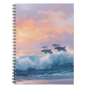 Cuaderno Bloc de notas para ondas de delfines oceánicos Sun