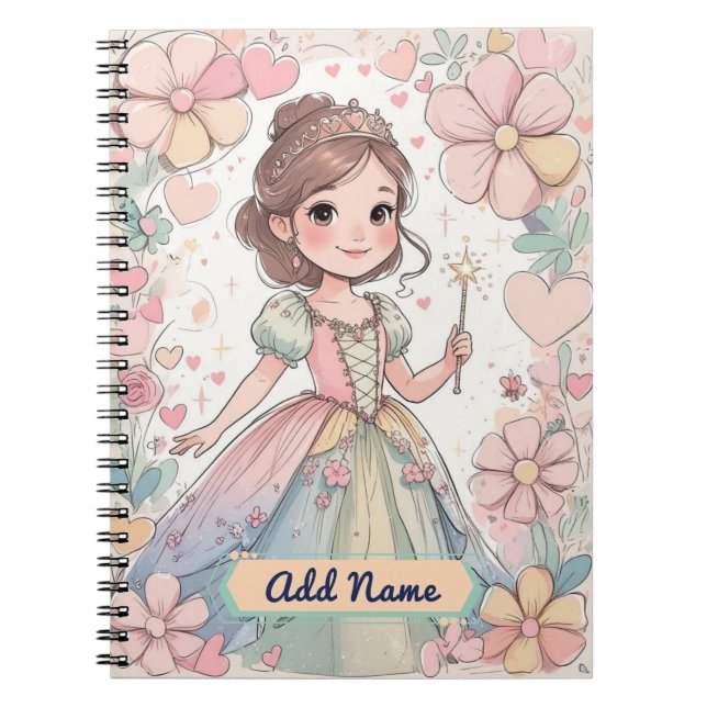 Cuaderno Bloc de notas para princesas Pastel - Nombre edita (Frente)