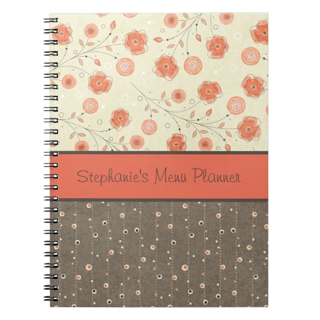 Cuaderno Bloc de notas personalizado con flores gris tanger (Frente)