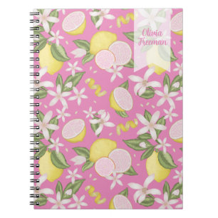 Cuaderno Bloc de notas personalizado con flores rosadas de