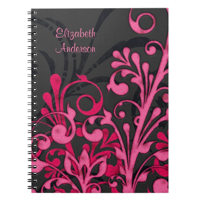 Cuaderno Bloc de notas personalizado de color rosa negro (Frente)