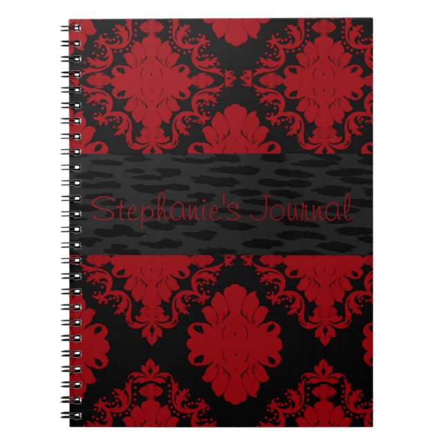 Cuaderno Bloc de notas personalizado de Damasco rojo y negr (Frente)