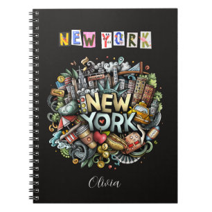 Cuaderno Bloc de notas personalizado de doodle en la ciudad