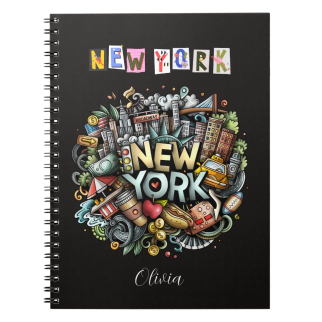 Cuaderno Bloc de notas personalizado de doodle en la ciudad (Frente)