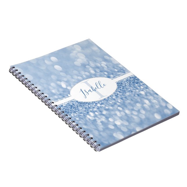 Cuaderno Bloc de notas personalizado de Purpurina azul (Lado Derecho)