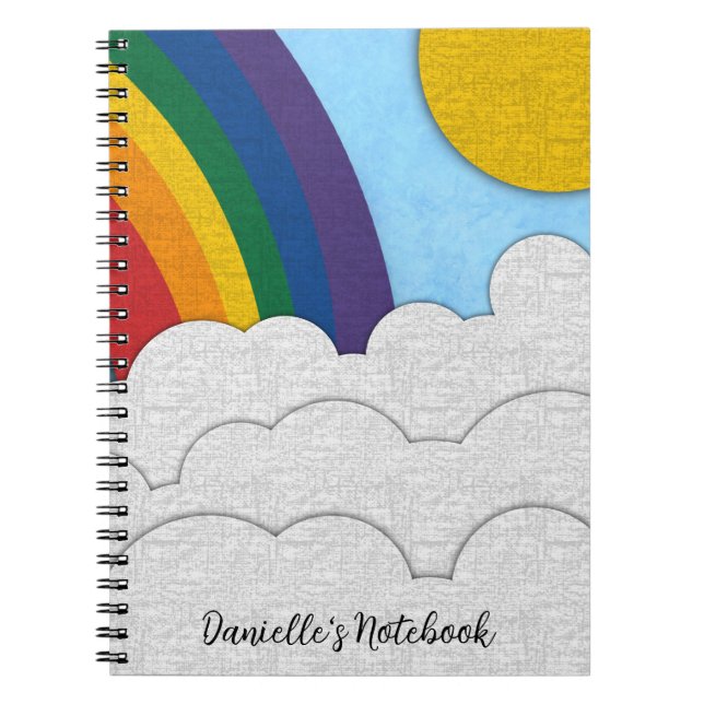 Cuaderno Bloc de notas Rainbow de nombre personalizado (Frente)