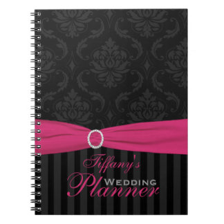 Cuaderno Bloc de notas rayado de Damasco negro rosa