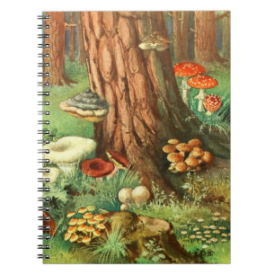 Cuaderno Bloc de notas Retro Mushroom Forest Spiral Journal