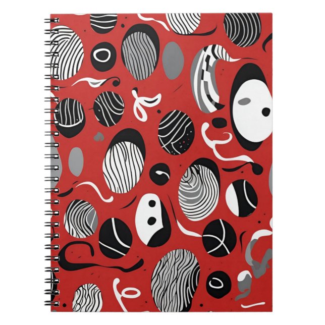 Cuaderno Bloc de notas rojo abstracto - Patrones blanco y n (Frente)