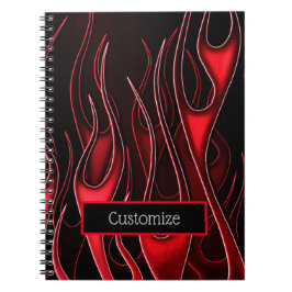 Cuaderno Bloc de notas rojo con llamas